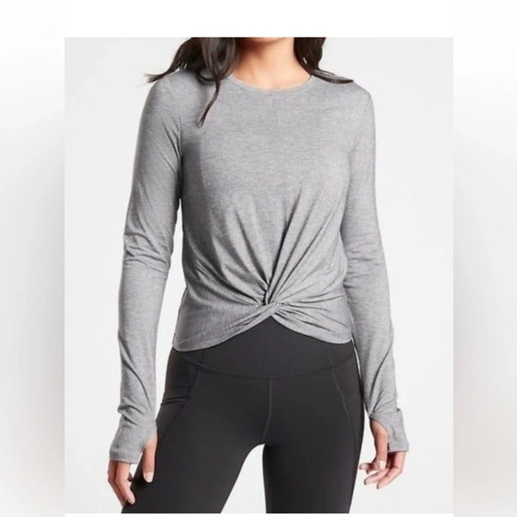 Athleta Grey Knot Twist Detail Top Size S Long Sleeve - Picture 5 of 5